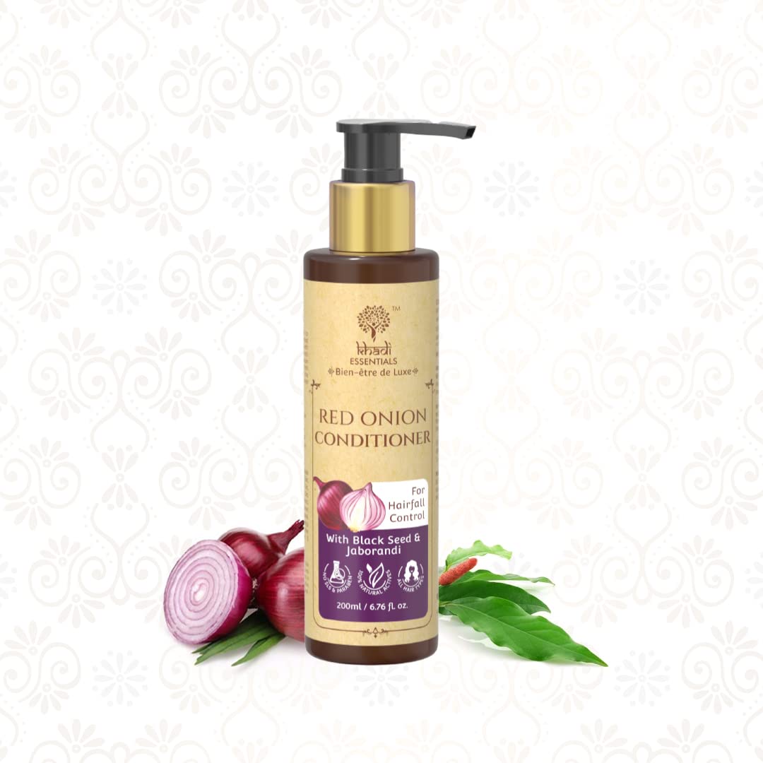 Khadi Essentials Organic Black Seed Oil & Red Onion Hair Conditioner 200ml - For Hair fall Control, Hair Growth with Jaborandi Oil, Vitamin E Oil Sulphates & Parabens Free